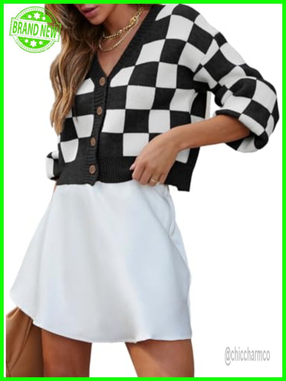 Dokotoo Womens Cropped Cable Knit Plaid Cardigan Button Down Sweater